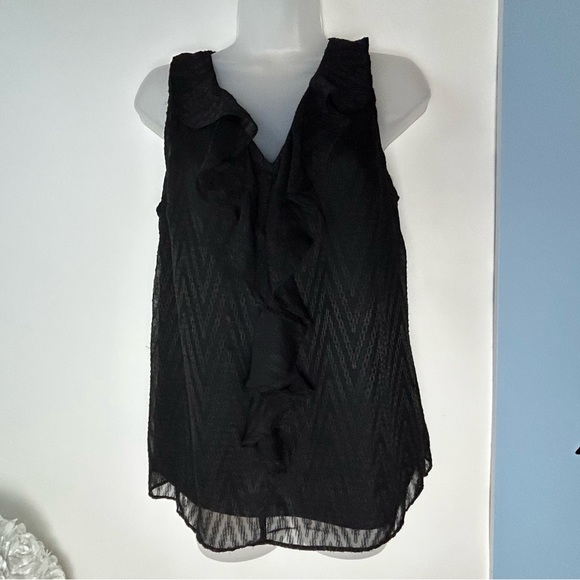 AGB Black Sleeveless with Ruffles & Lined Blouse Large - Picture 1 of 11